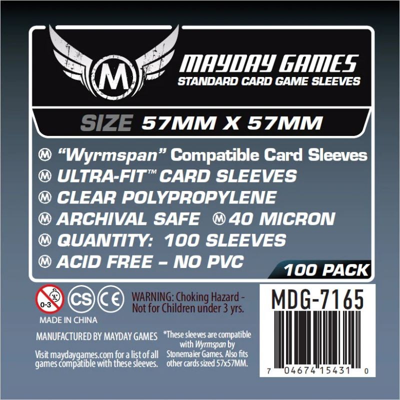 100 Mayday Games Standard Wrymspan compatible sleeves (57x57mm) MDG7165